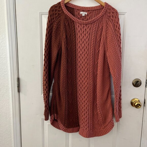 L.L. Bean Woman Two-Toned Signature Cotton Heavy Fisherman Tunic Sweater Sz XL - Picture 2 of 8
